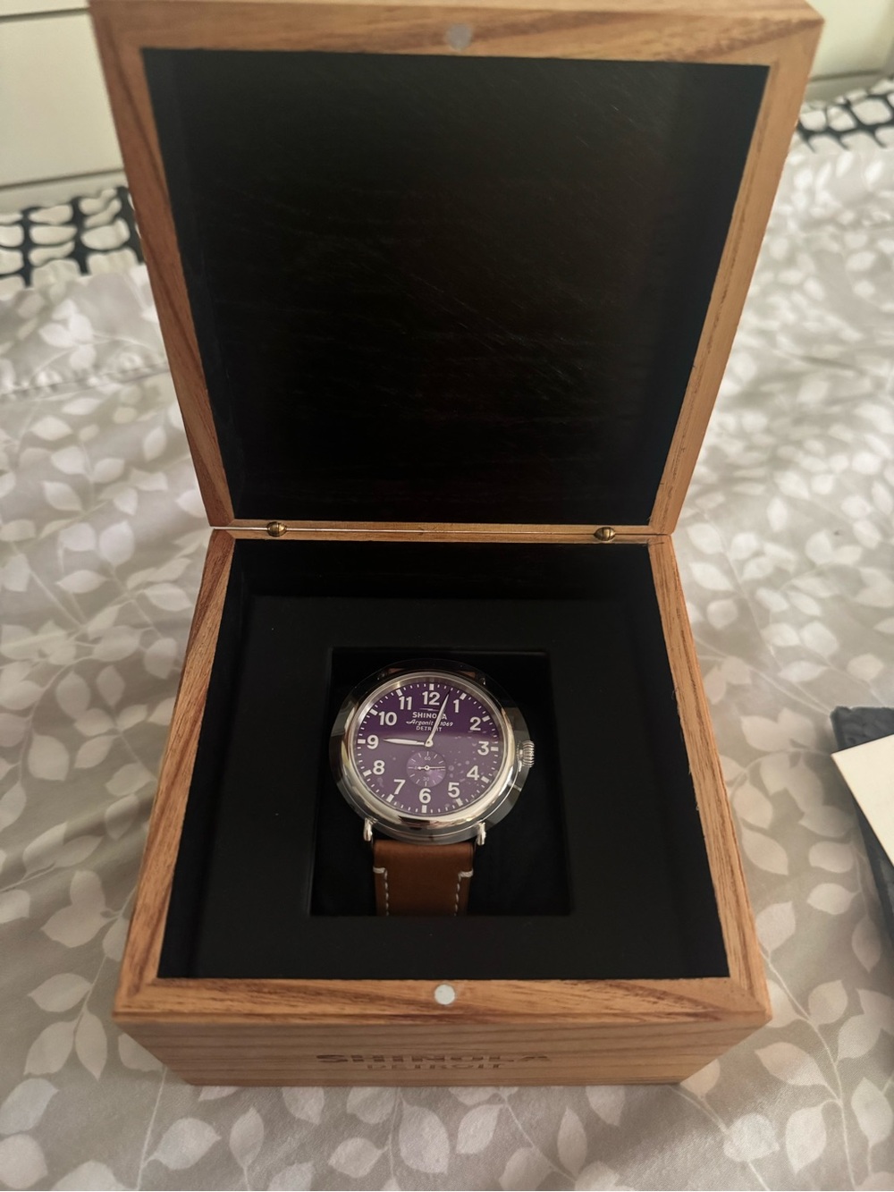 Shinola Men’s Brown Leather Strap Watch with Purple Dial and Silver Case - Picture 2 of 5